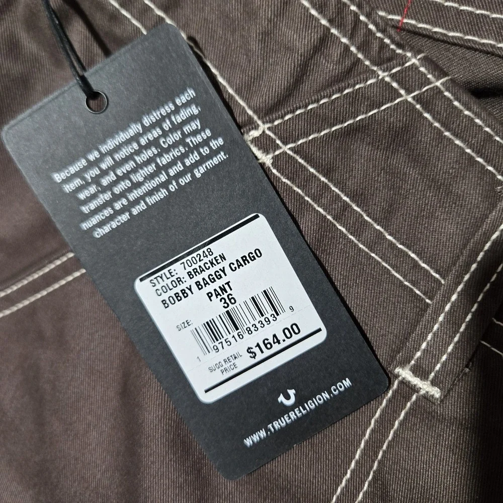 True Religion Jeans Mens Bracken Brown Bobby Baggy Cargo Pants Mens 36x31 $164